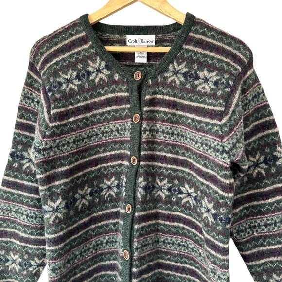 Croft & Barrow Fair Isle Gray Cardigan Sweater, Medium - Picture 2 of 9
